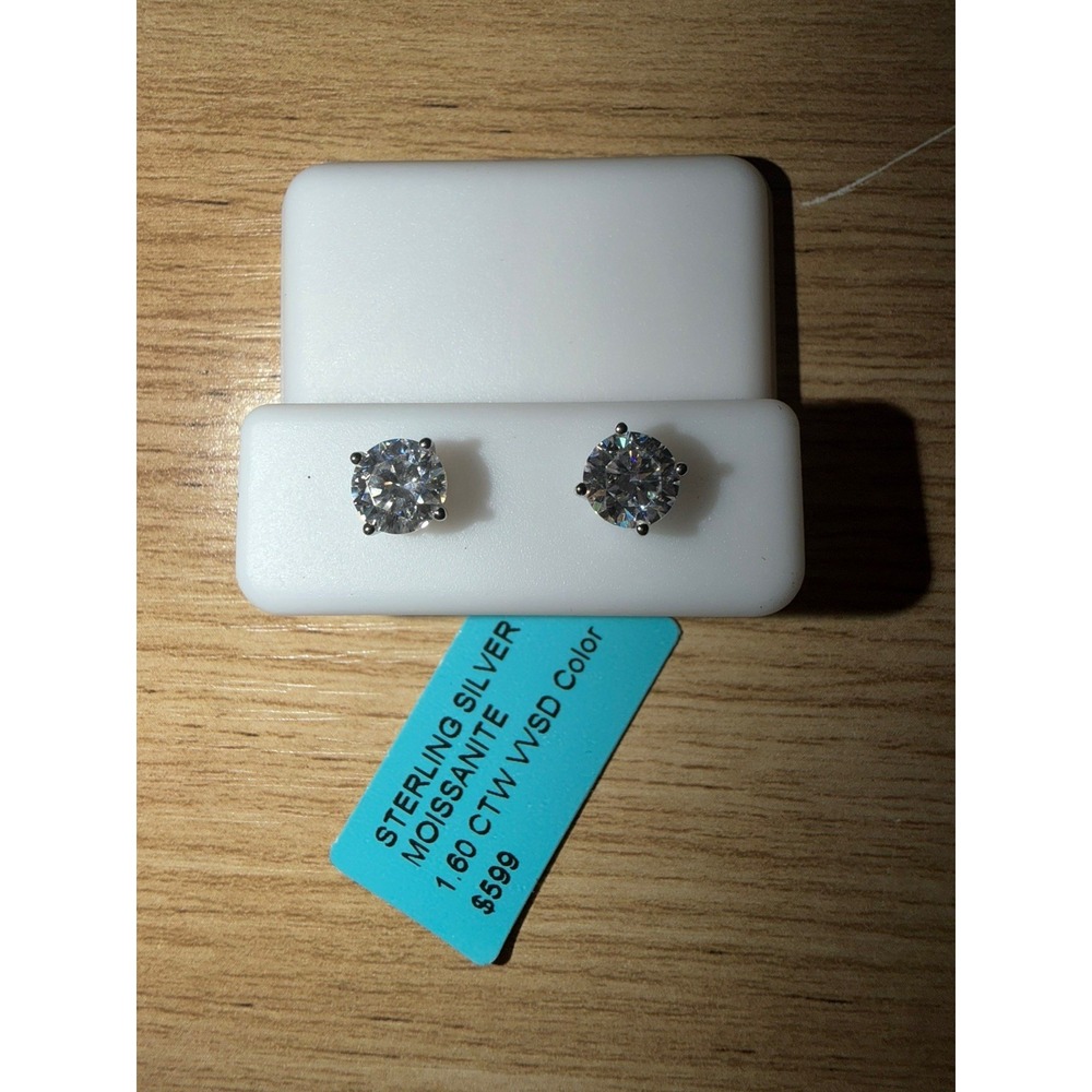 925 Sterling Silver Round Moissanite Stud Earrings 1.60ctw